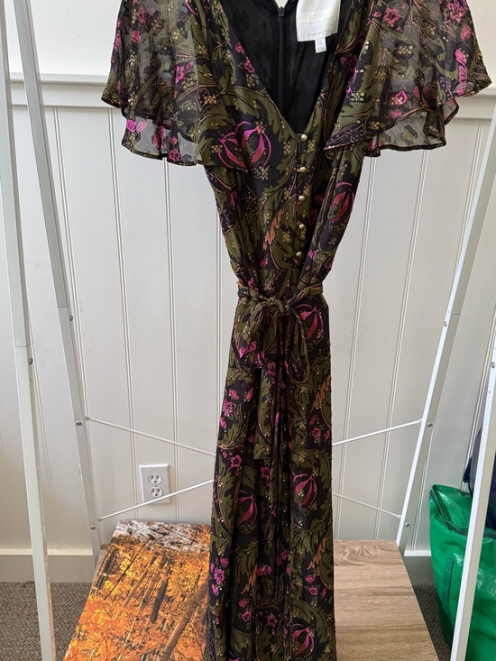 Anthropologie Pants - Anthropologie Olive Green Jumpsuit with Pink Floral Print